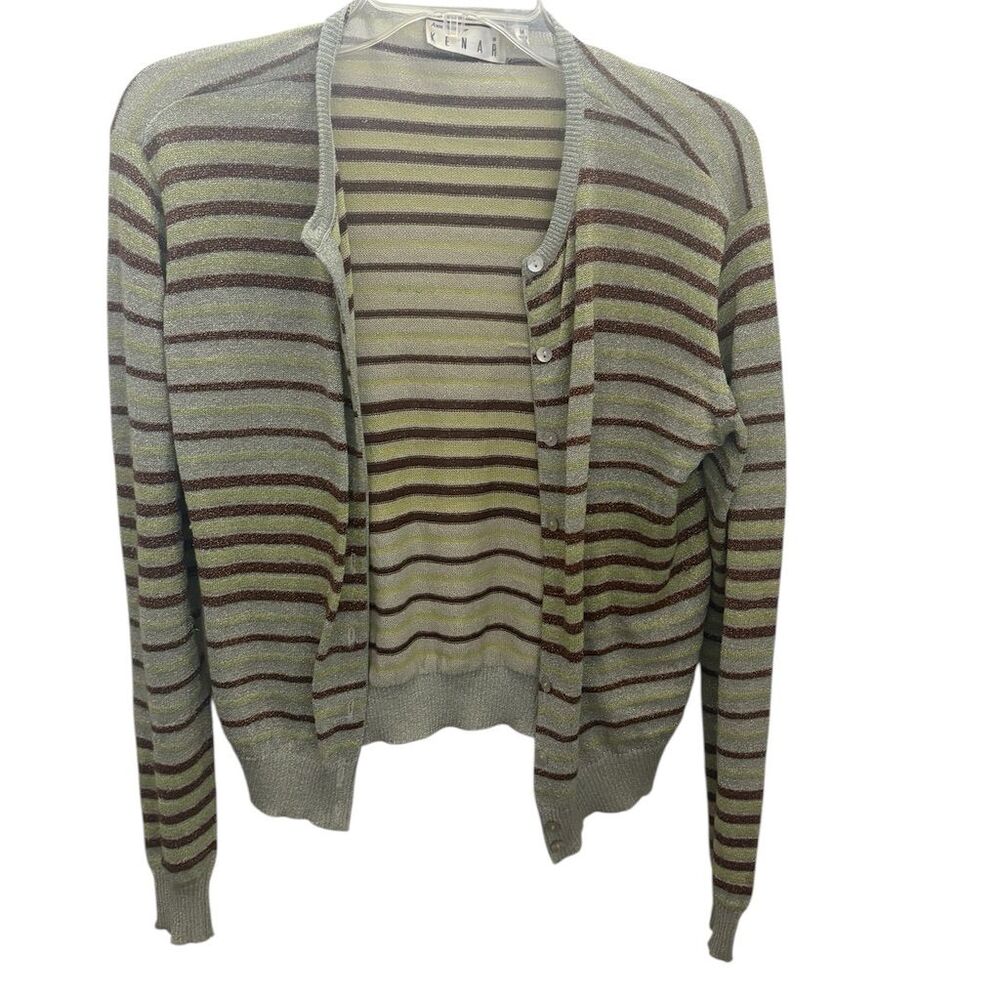 Ann Tjian for Kenar‎ Women's Striped V-Neck Cardigan Sweater M